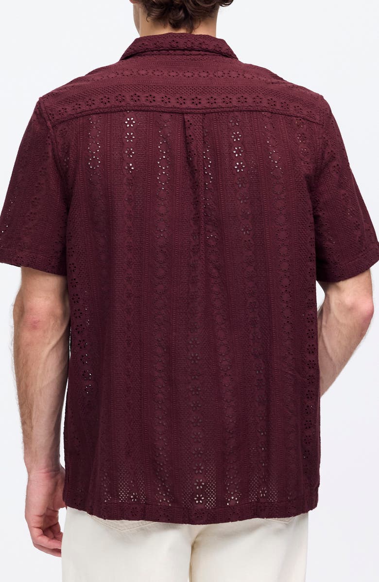 Madewell Short Sleeve Button-Up Shirt in Embroidered Cotton, Alternate, color, Dusty Plum