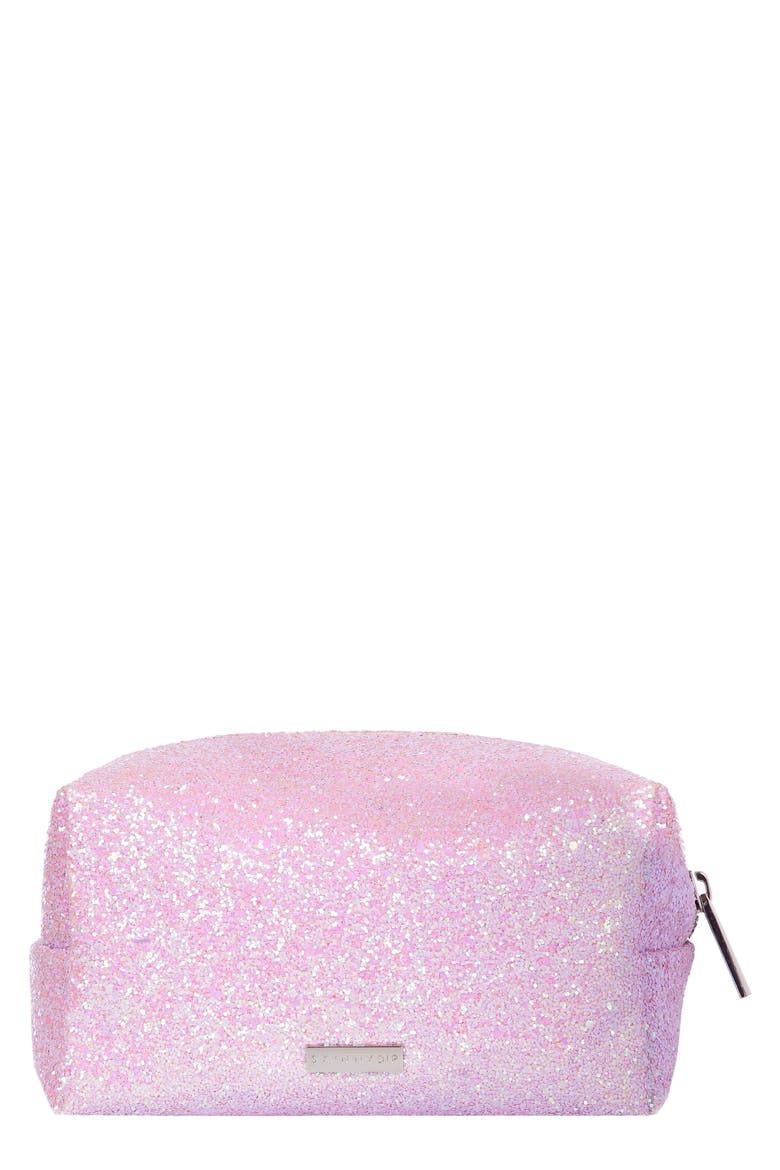 Skinny Dip Pink Glitsy Makeup Bag, Main, color, NO COLOR