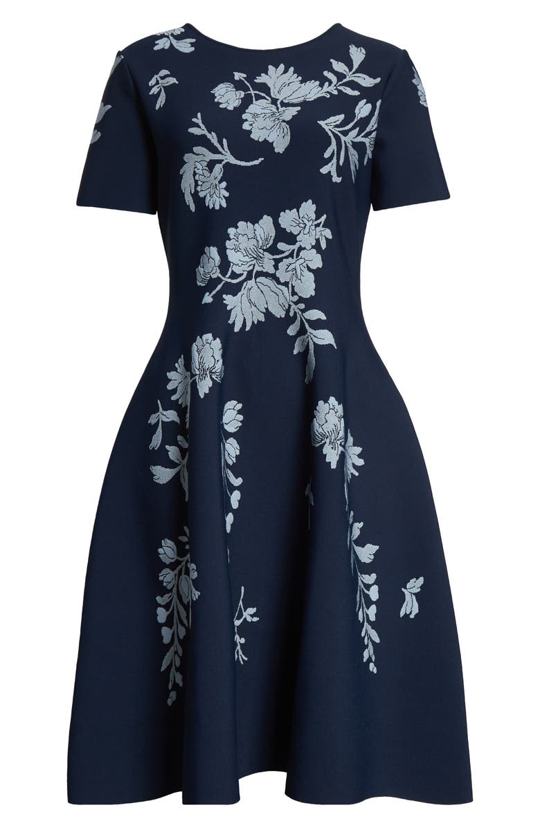 Carolina Herrera Floral Jacquard Fit & Flare Dress, Alternate, color, Midnight Multi