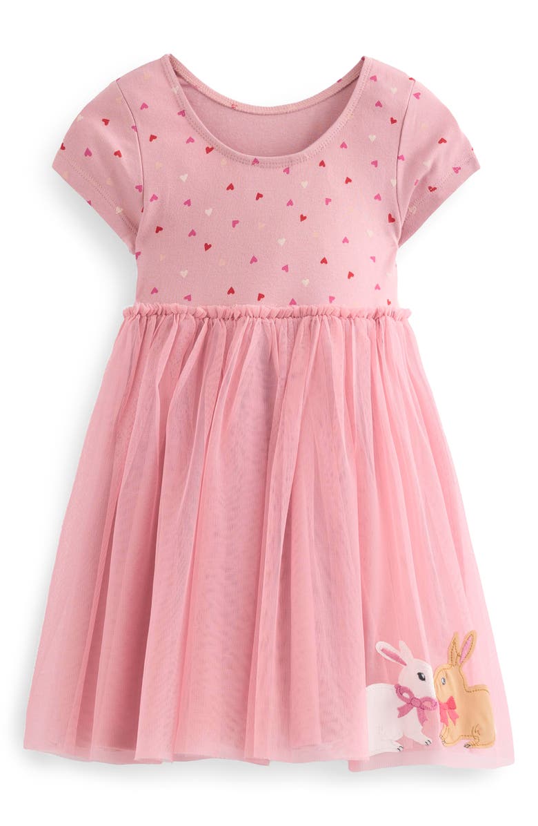 Mini Boden Kids' Holiday Bunny Appliqué Jersey & Tulle Party Dress, Alternate, color, 