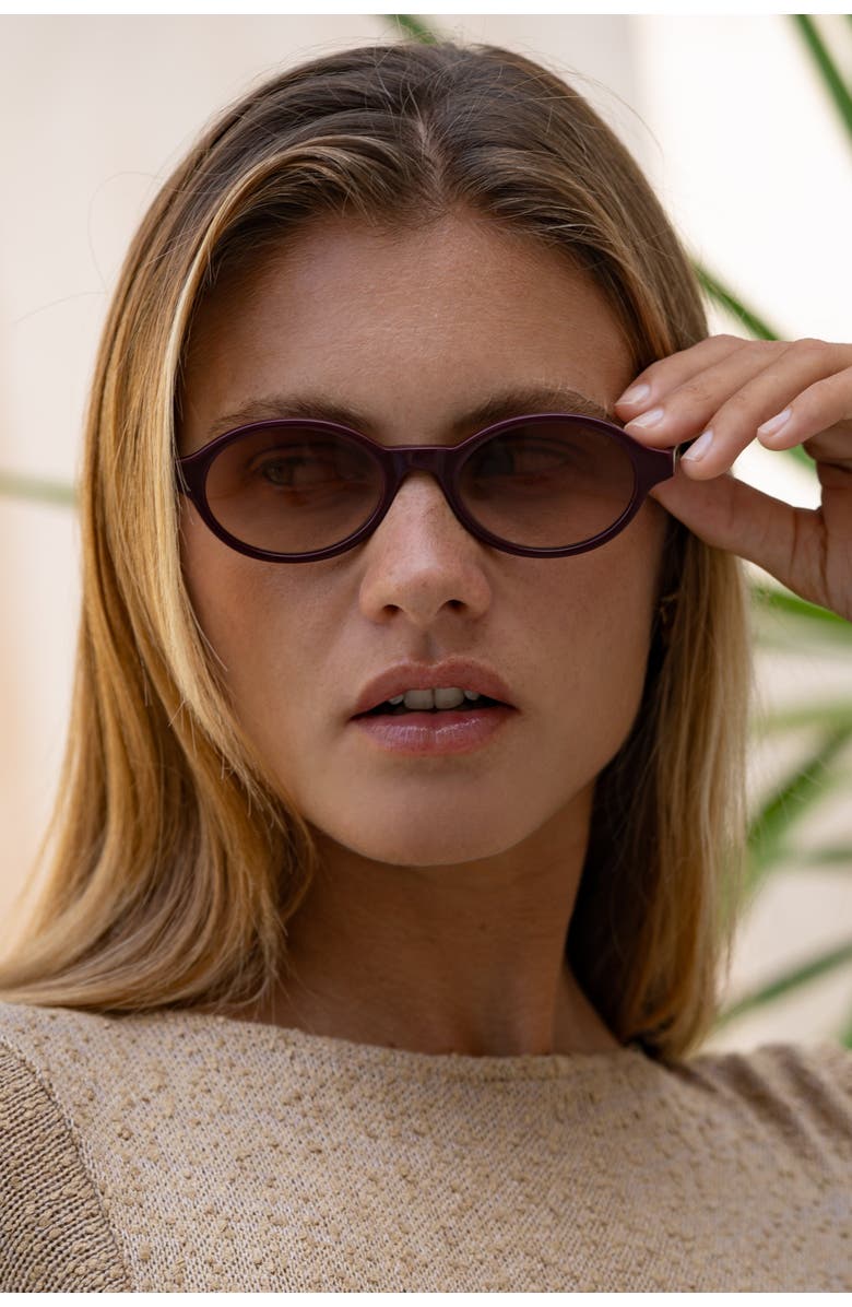 FREYRS Eyewear Zoe Small Oval Sunglasses, Alternate, color, Burgundy