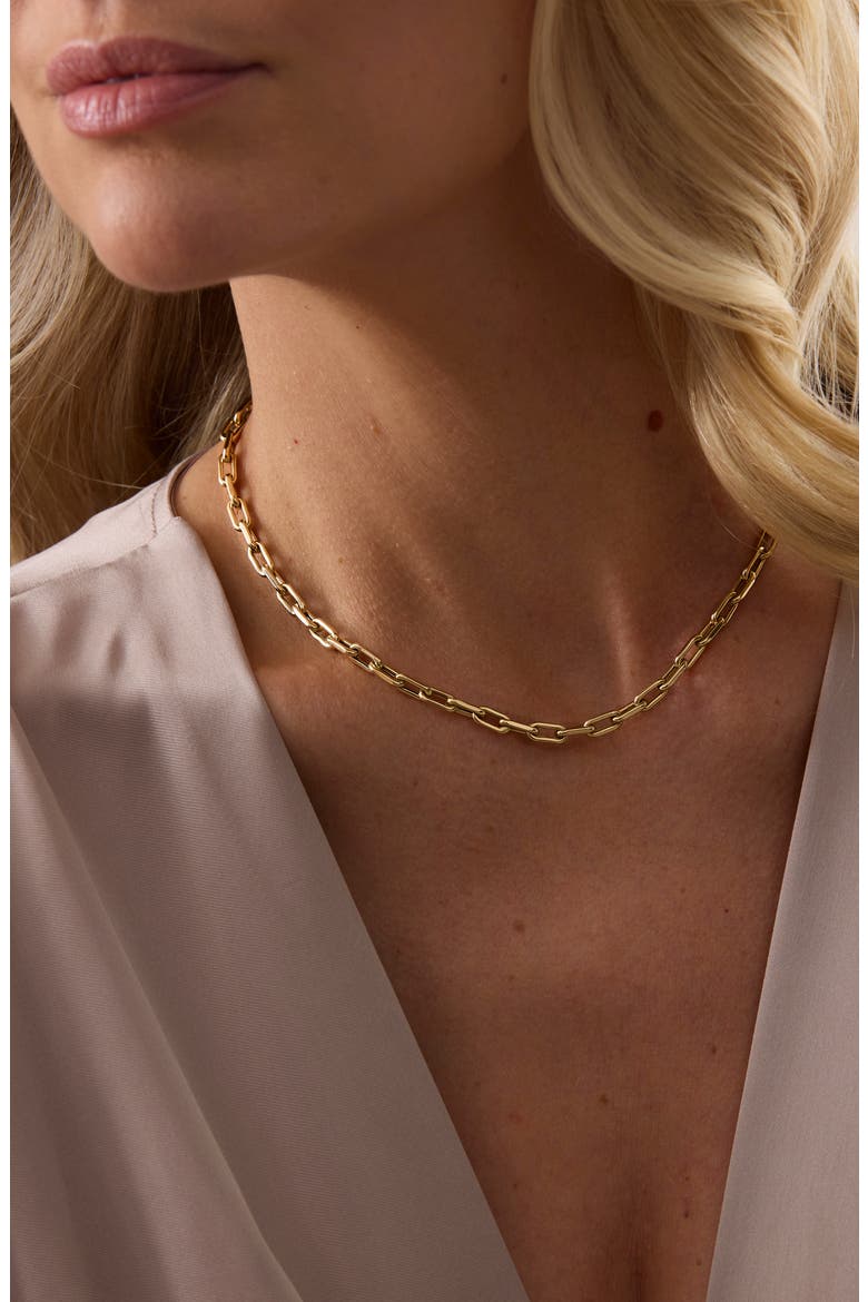 Gold Rectangular Link Chain Necklace, Alternate, color, YELLOW