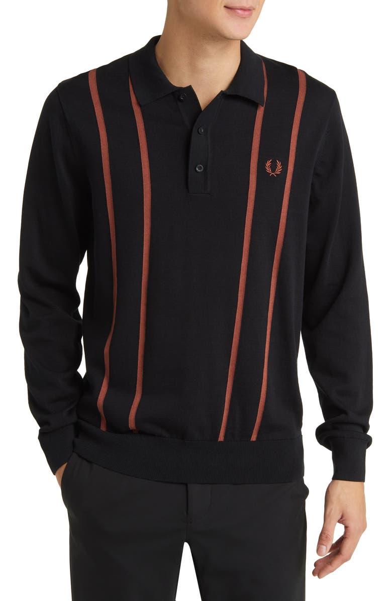 Fred Perry Vertical Stripe Long Sleeve Polo, Main, color, 