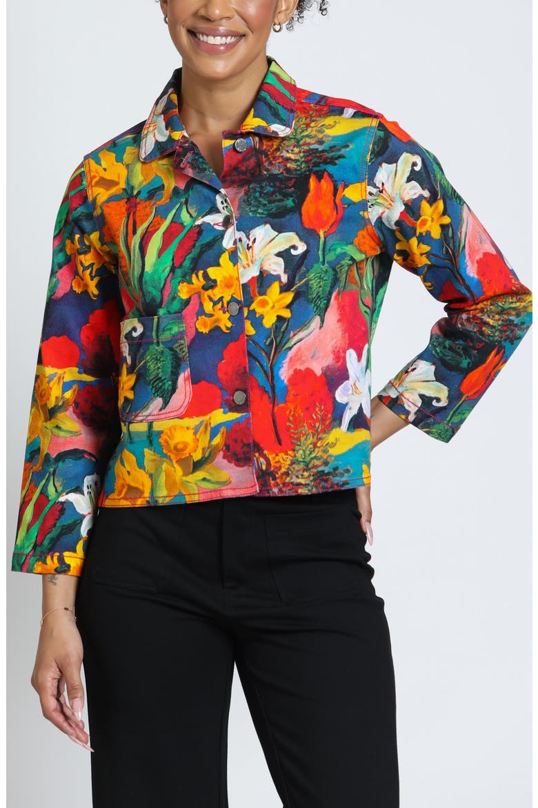 Printed Denim Jacket, Main, color, TECHNICOLOR HARVEST