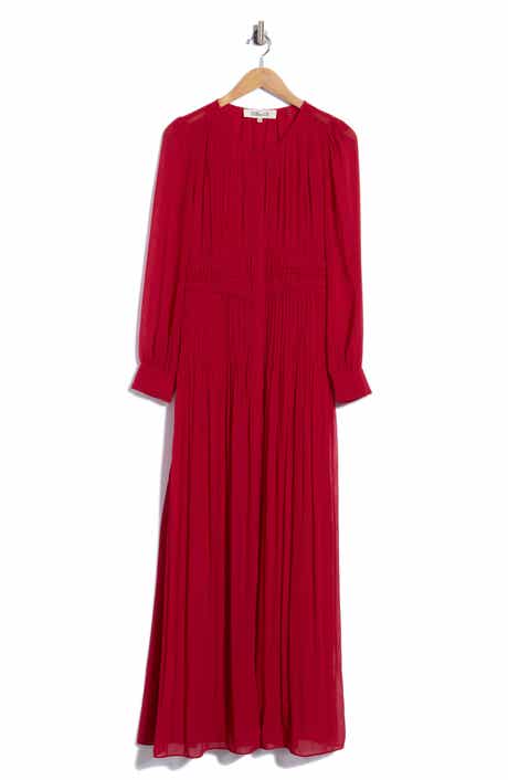 Pleated Long Sleeve Maxi Dress