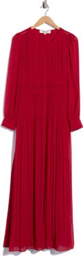 Diane von Furstenberg Pleated Long Sleeve Maxi Dress