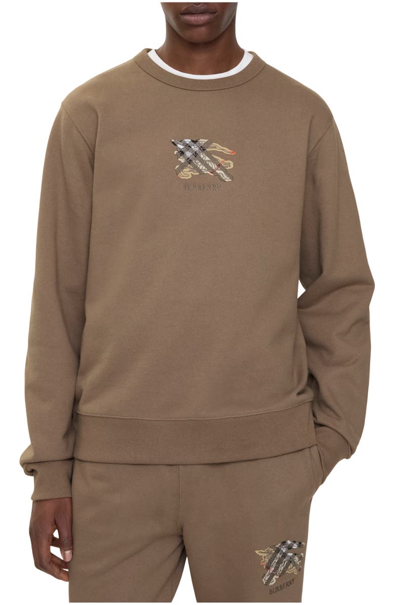 Burberry Knight Check Cotton Sweatshirt, Main, color, Clay Brown