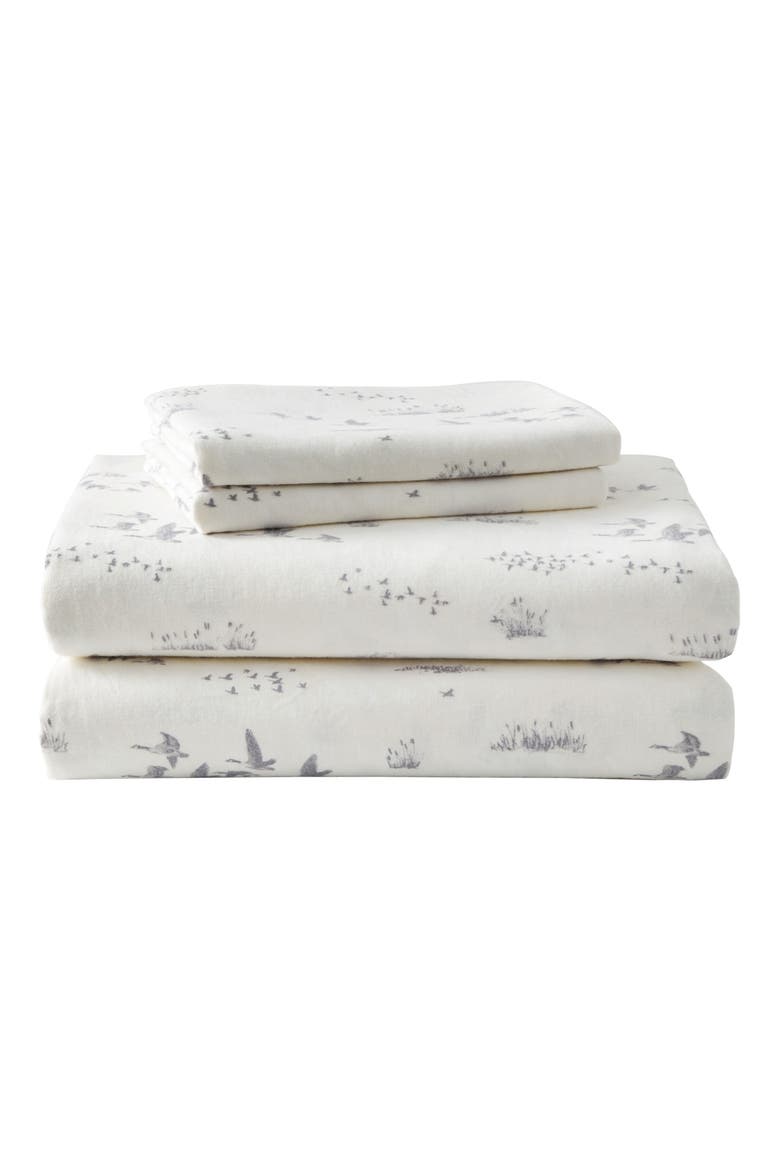 Geese Meadow Cotton Flannel Sheet Set, Main, color, LIGHT BEIGE