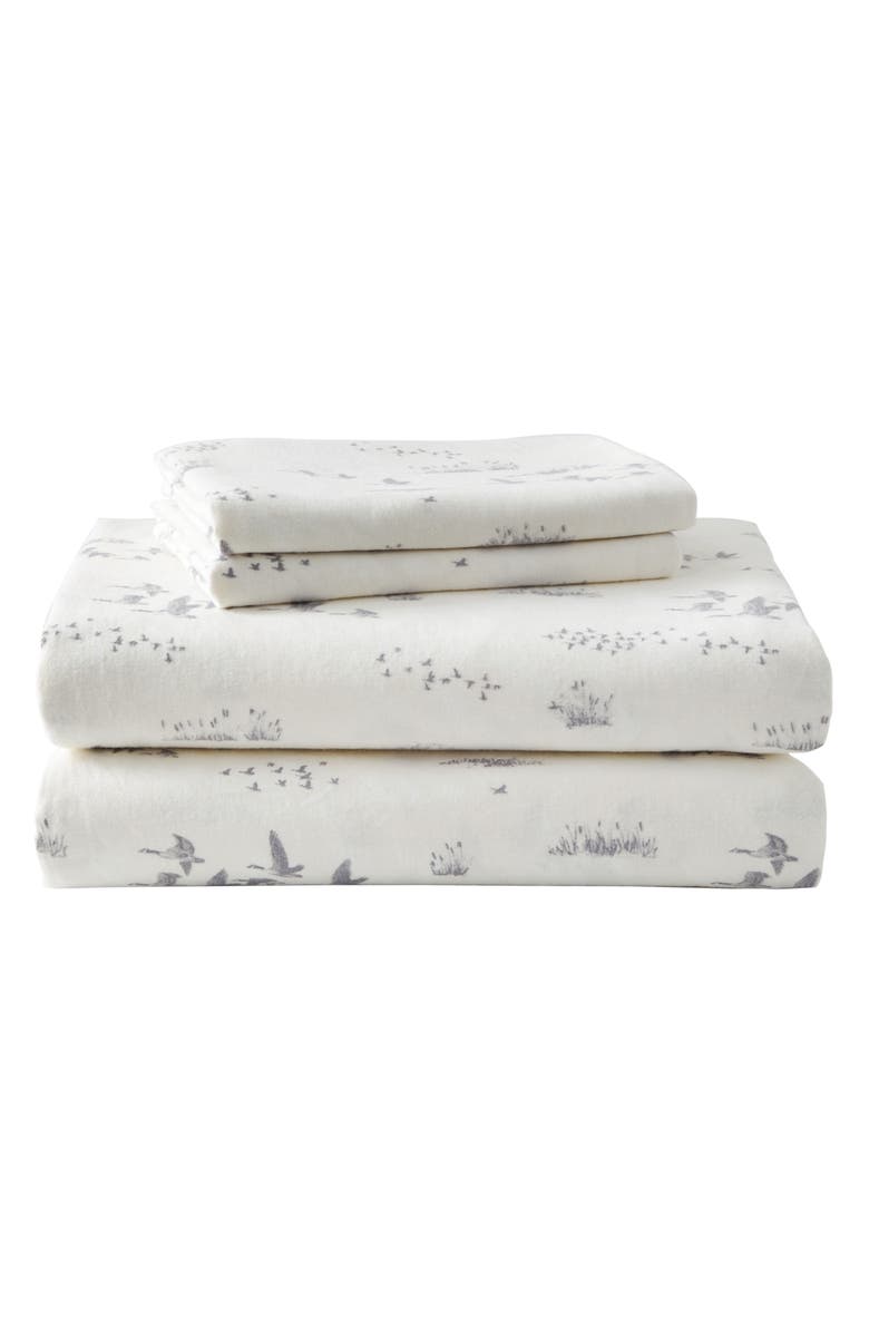 Eddie Bauer Geese Meadow Cotton Flannel Sheet Set, Main, color, Light Beige