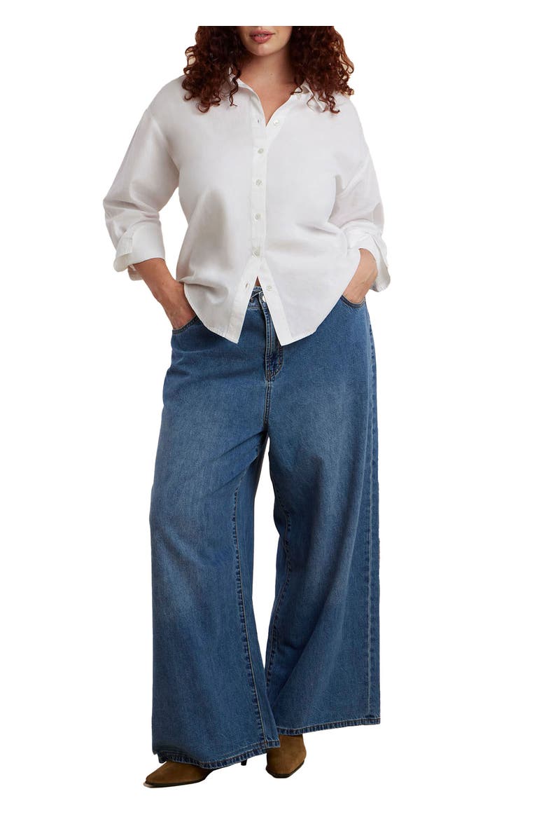 ELOQUII Tie Back Button Up Top, Main, color, Bright White