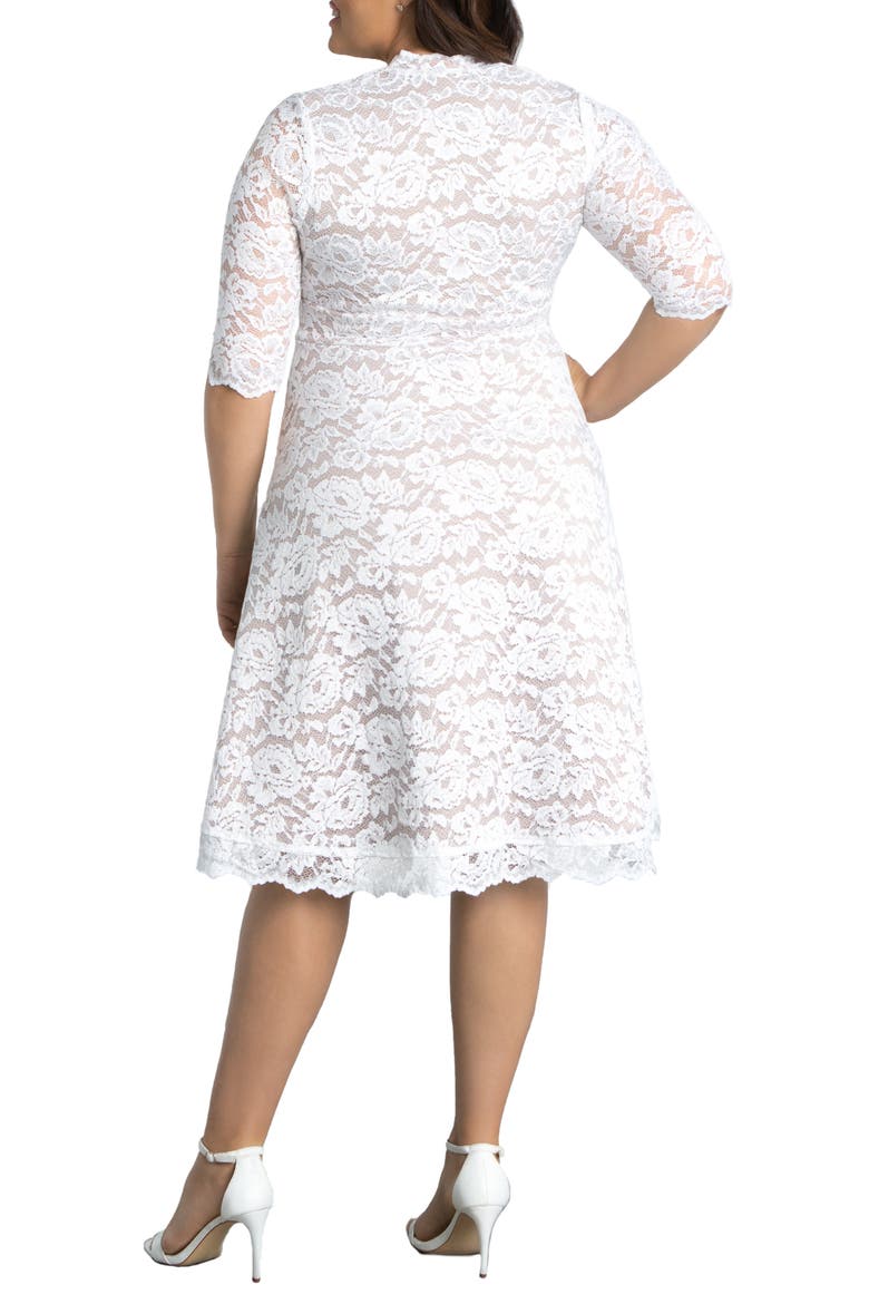Bella Lace Fit & Flare Dress, Alternate, color, WHITE WITH CHAMPAGNE LINING