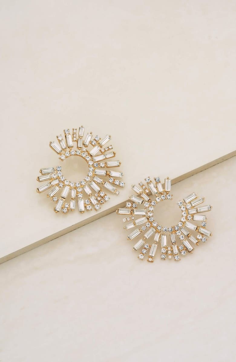 Ettika Crystal Frontal Hoop Earrings, Alternate, color, Gold