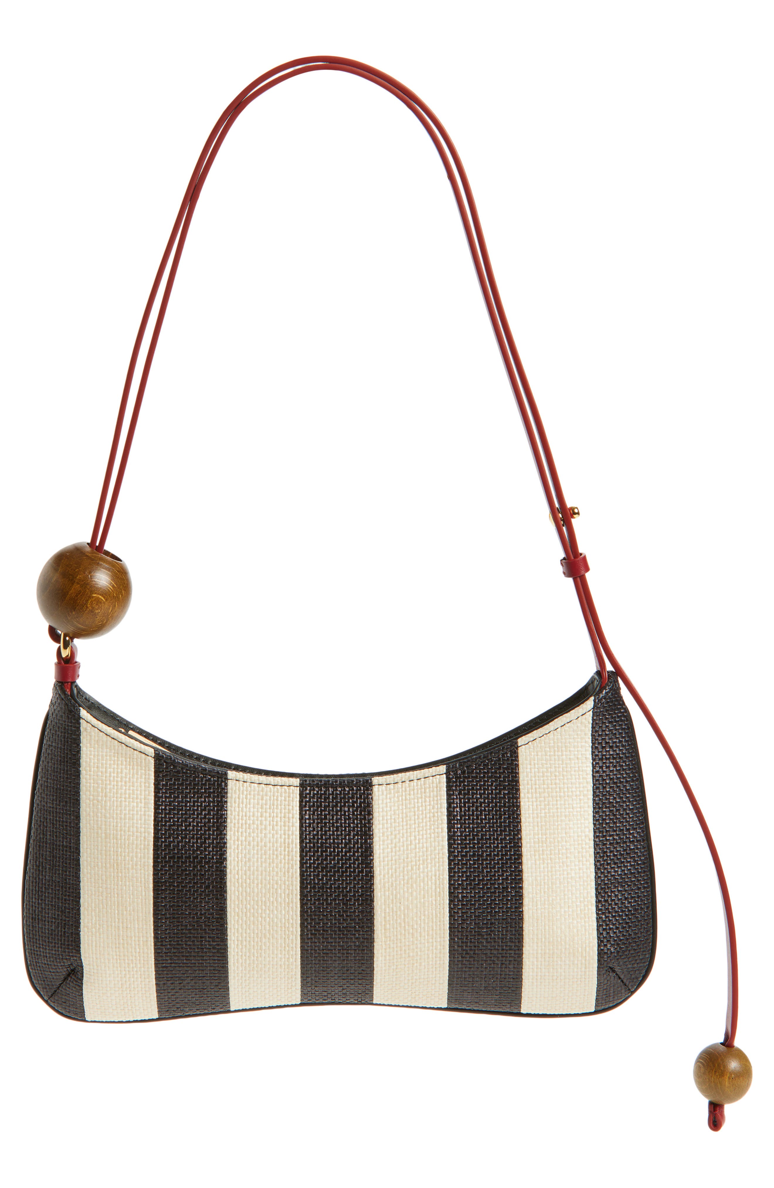 Jacquemus Le Bisou Perle Stripe Woven Raffia Shoulder Bag, Alternate, color, Natural / Black 1Fy