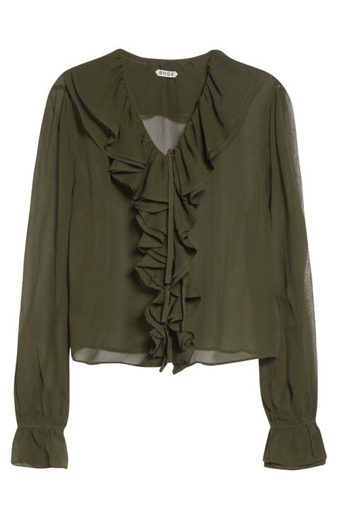 Flounce Ruffle Silk Top