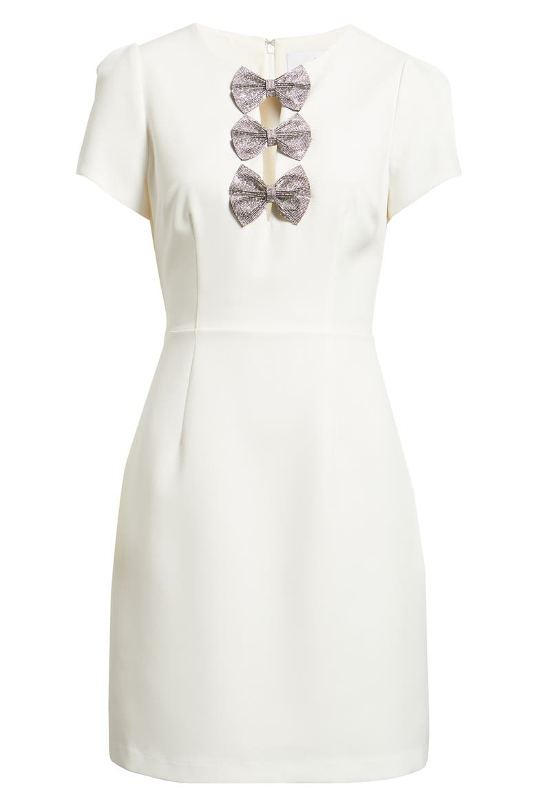 Rhinestone Bow Detail Satin Dress, Alternate, color, ECRU