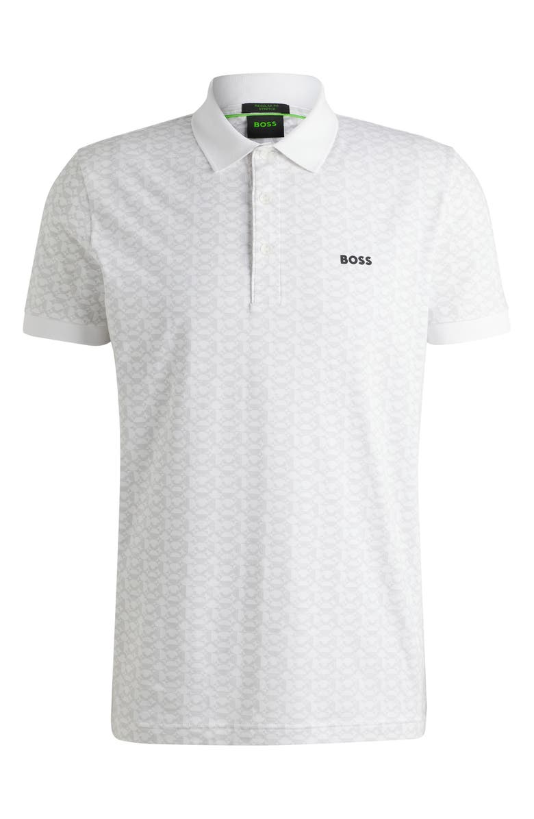 BOSS Paddy Geo Print Cotton Polo, Alternate, color, White