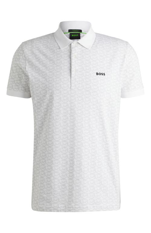 Hugo Boss Boss Paddy Geo Print Cotton Polo In Neutral