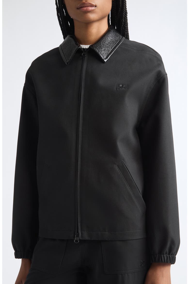 Vinyl Collar Cotton Canvas Bomber Jacket, Alternate, color, BLACK