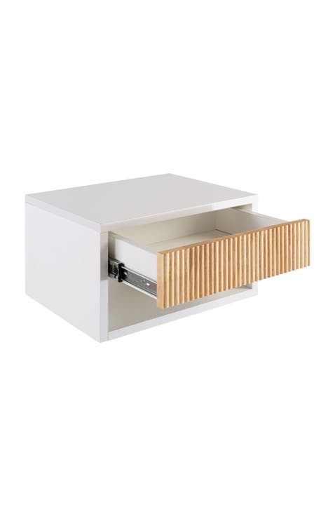 Elise Classic Contemporary Floating Wall Mounted Nightstand with Soft-Close Tambour Drawer and Cable Hole