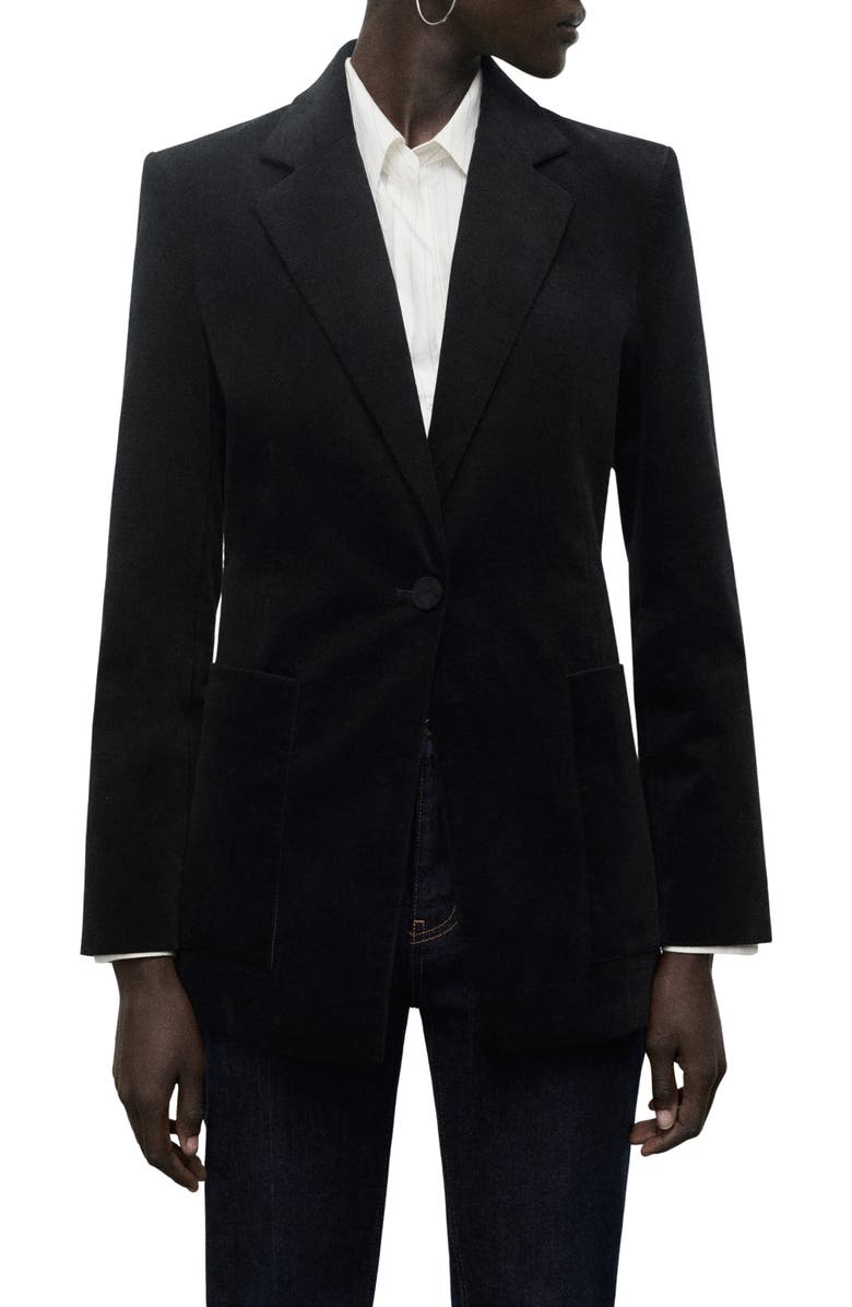 MANGO Stretch Velveteen Jacket, Main, color, Black