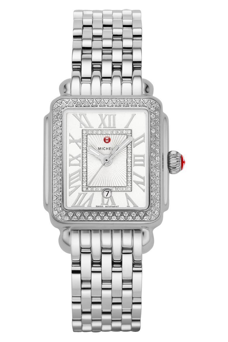 Deco Madison Diamond Dial Watch Head, 29mm x 31mm, Alternate, color, SILVER/ WHITE