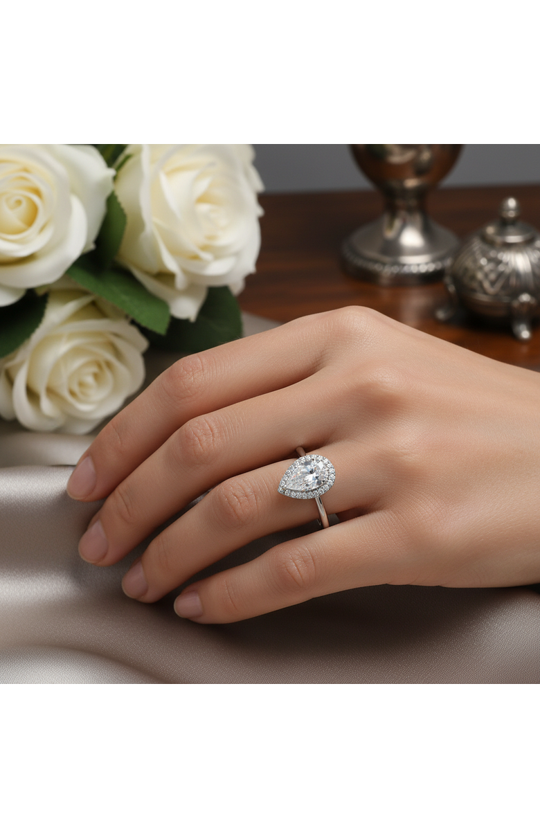 LuvMyJewelry Lyra 14K Gold Pear Shaped Lab Grown Diamond Halo Ring - 1.9 Ct, Alternate, color, 14K White Gold