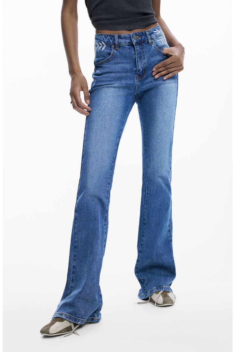 Embroidered Flare Jeans, Main, color, MEDIUM BLUE