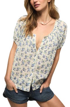 Lucky Brand Maglia Donna Oversize In Cotone 100% Con Bottoni Sul Retro, Top Ampio E Comodo