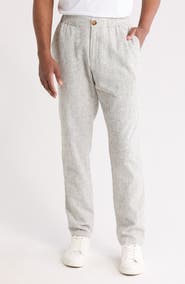 14th & Union Elastic Waist Linen Blend Trim Fit Pants
