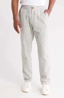 14th & Union Elastic Waist Linen Blend Trim Fit Pants