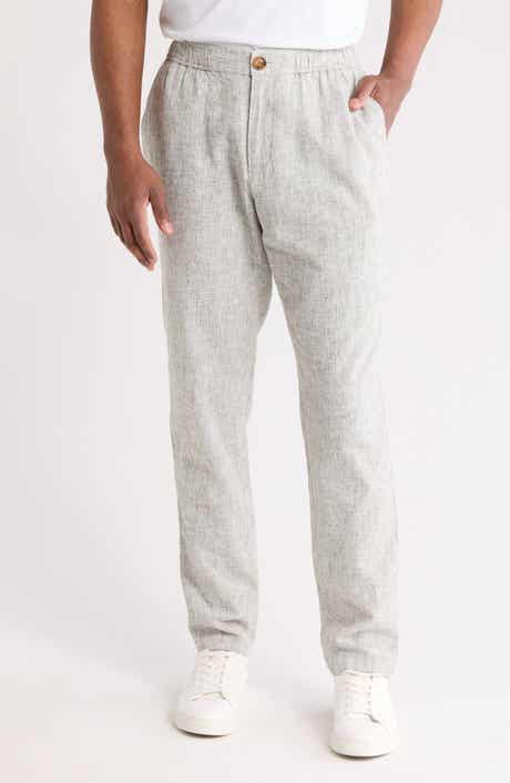 14th & Union Elastic Waist Linen Blend Trim Fit Pants
