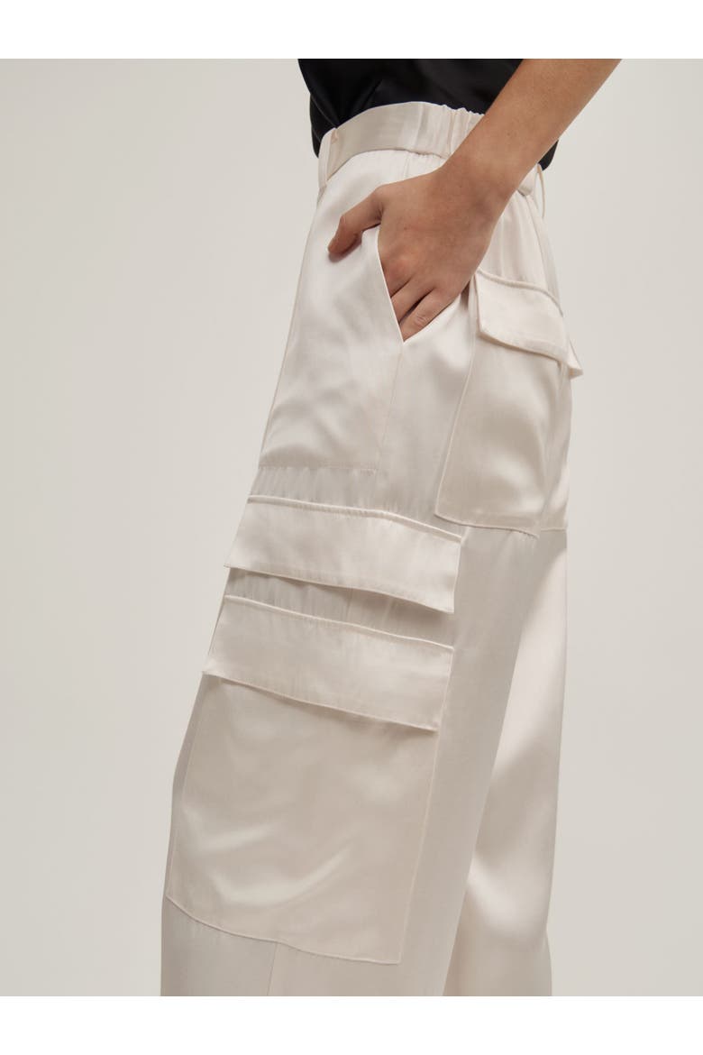 Satin High Rise Cargo Trousers, Alternate, color, Chalk