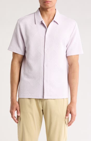 Fleece Factory Geometric Jacquard Short Sleeve Button-down Shirt In Dusty Lilac