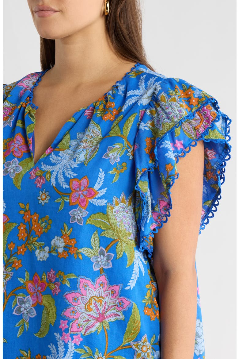 Sunlit Floral Print Ruffle Top, Alternate, color, COBALT-MULTI