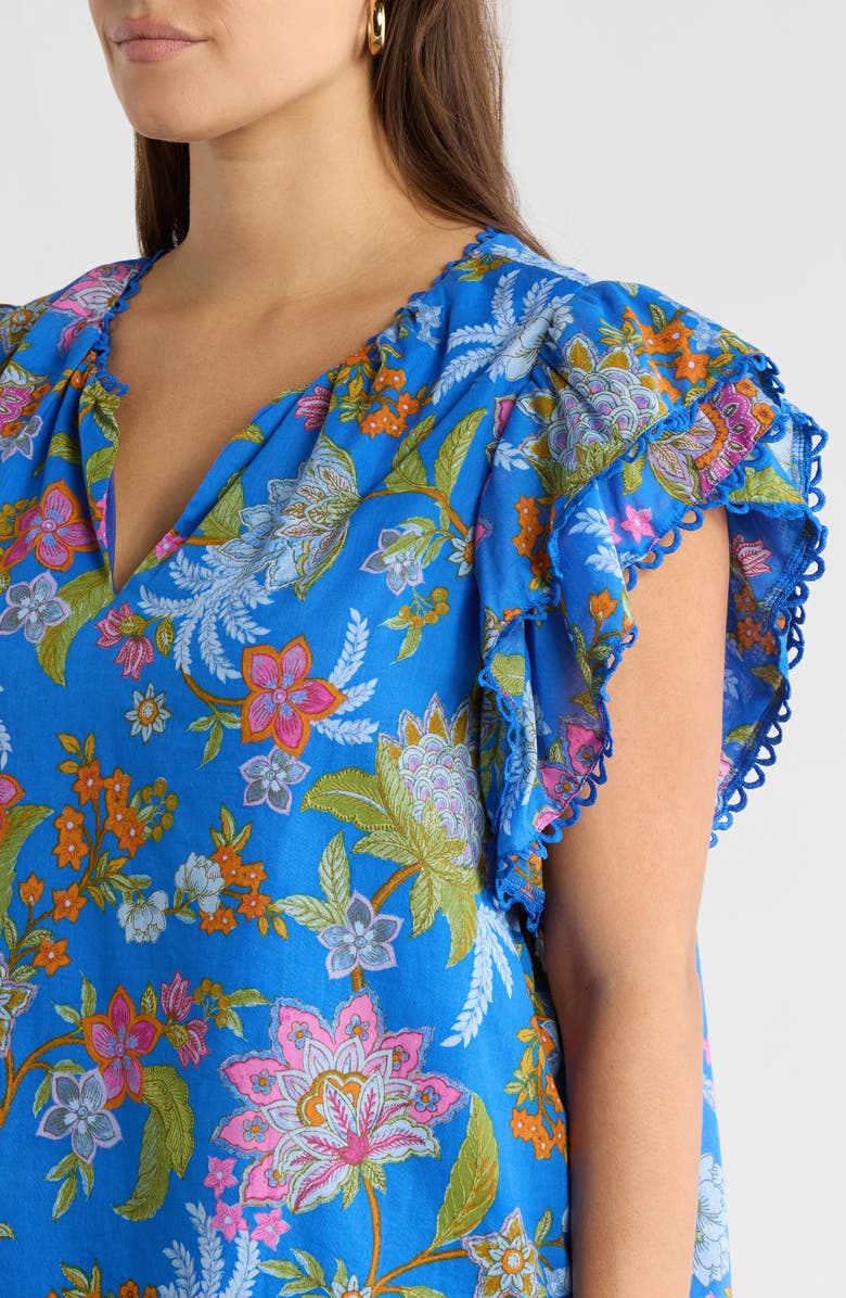 SUGARLIPS Sunlit Floral Print Ruffle Top, Alternate, color, Cobalt-Multi