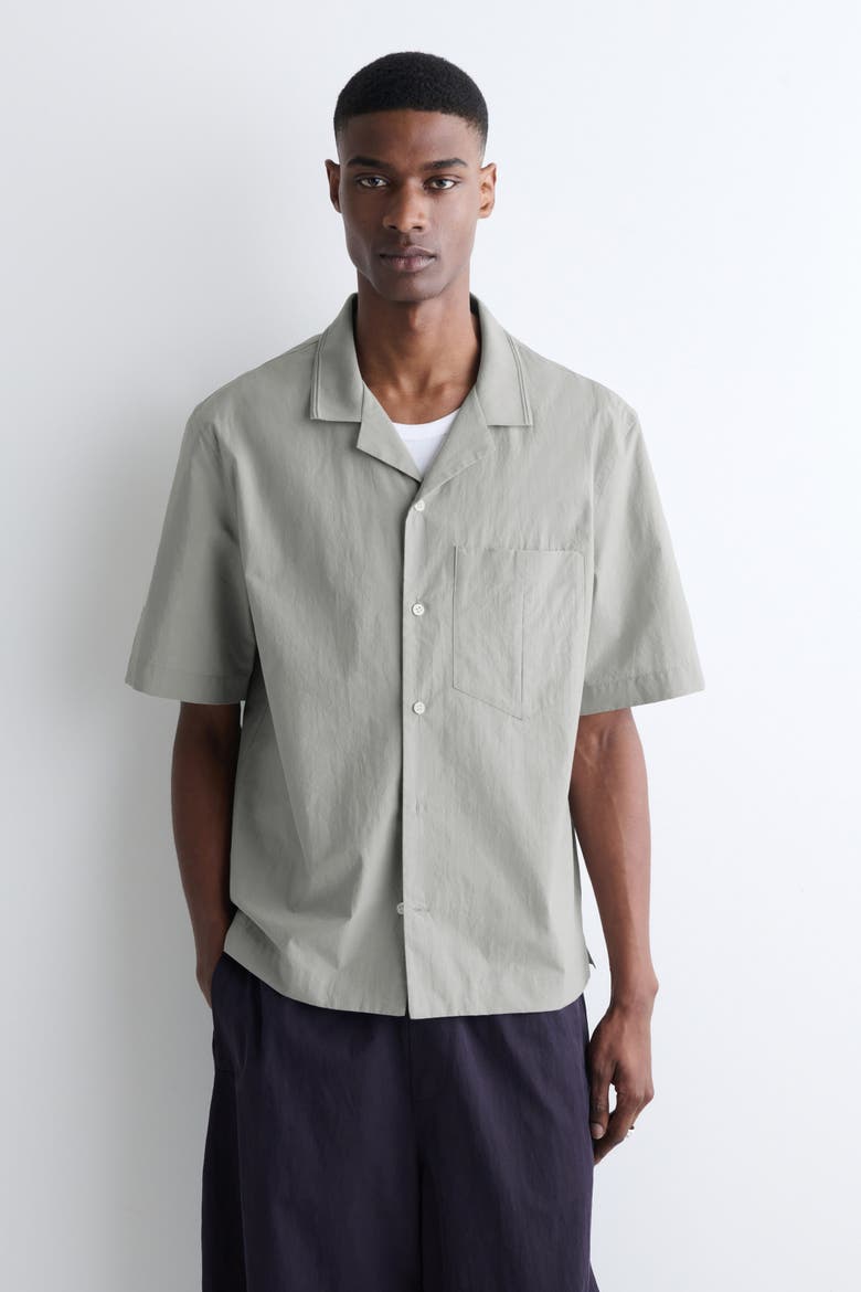 Camp-collar Cotton Shirt, Main, color, LIGHT GRAY