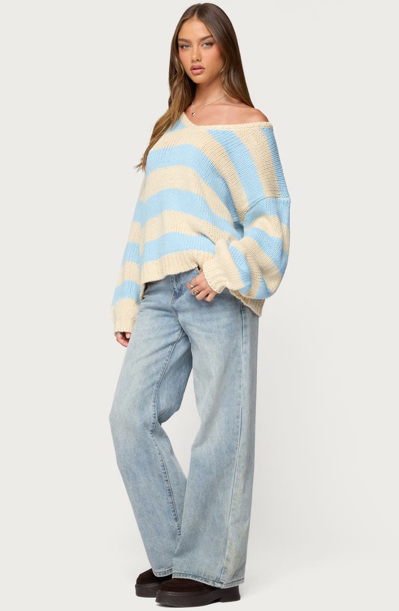 EDIKTED Tracie Oversize Stripe Sweater, Alternate, color, Light-Blue