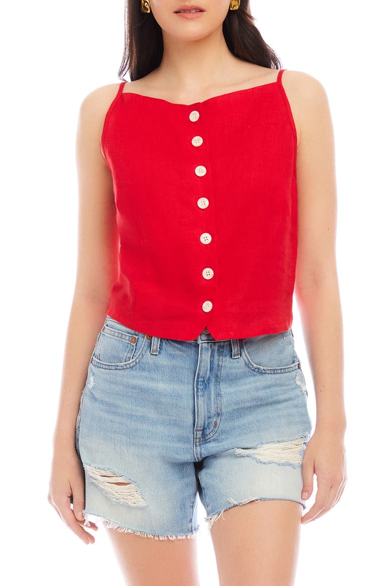 Elis Linen Button-Up Top, Main, color, CHERRY