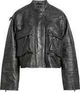 Free People Adrienne Leather Bomber Jacket