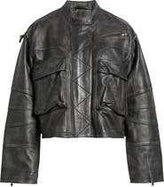 Free People Adrienne Leather Bomber Jacket