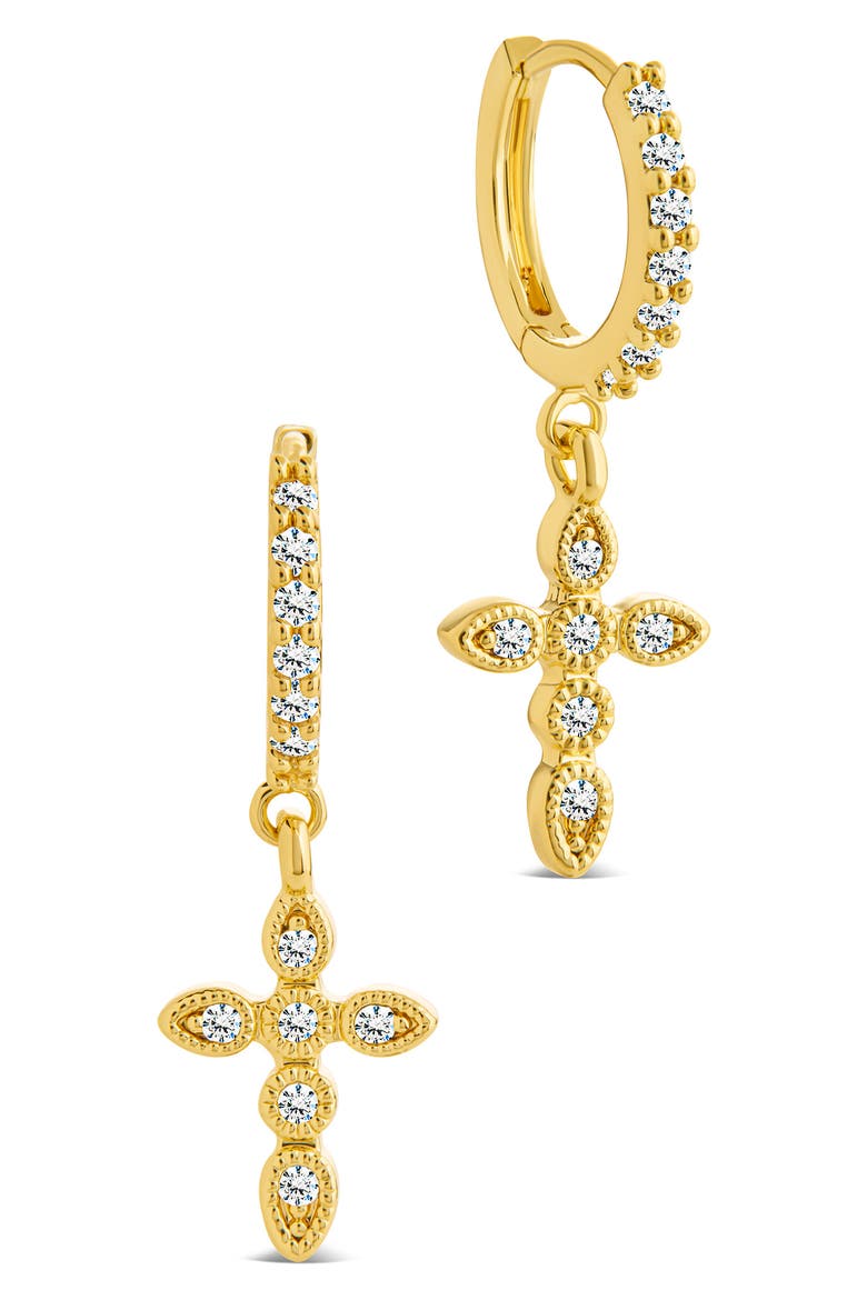 Cross Drop Hoop Earrings, Main, color, GOLD