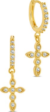 Sterling Forever Cross Drop Hoop Earrings