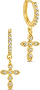 Sterling Forever Cross Drop Hoop Earrings