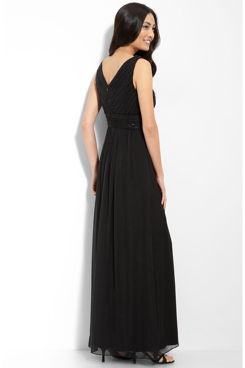 Sequin Trim Mesh Gown, Alternate, color, BLACK