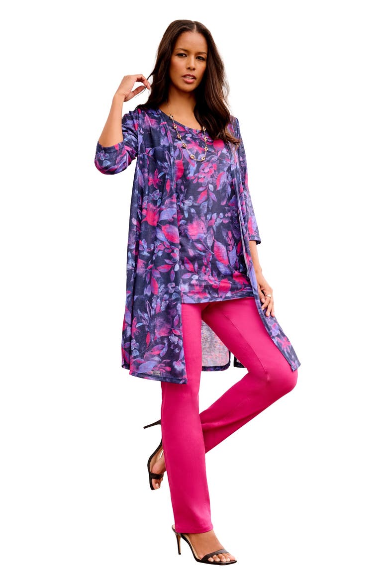 Printed Duster Cardigan & Tank Set, Main, color, NAVY PETUNIAS FLORAL
