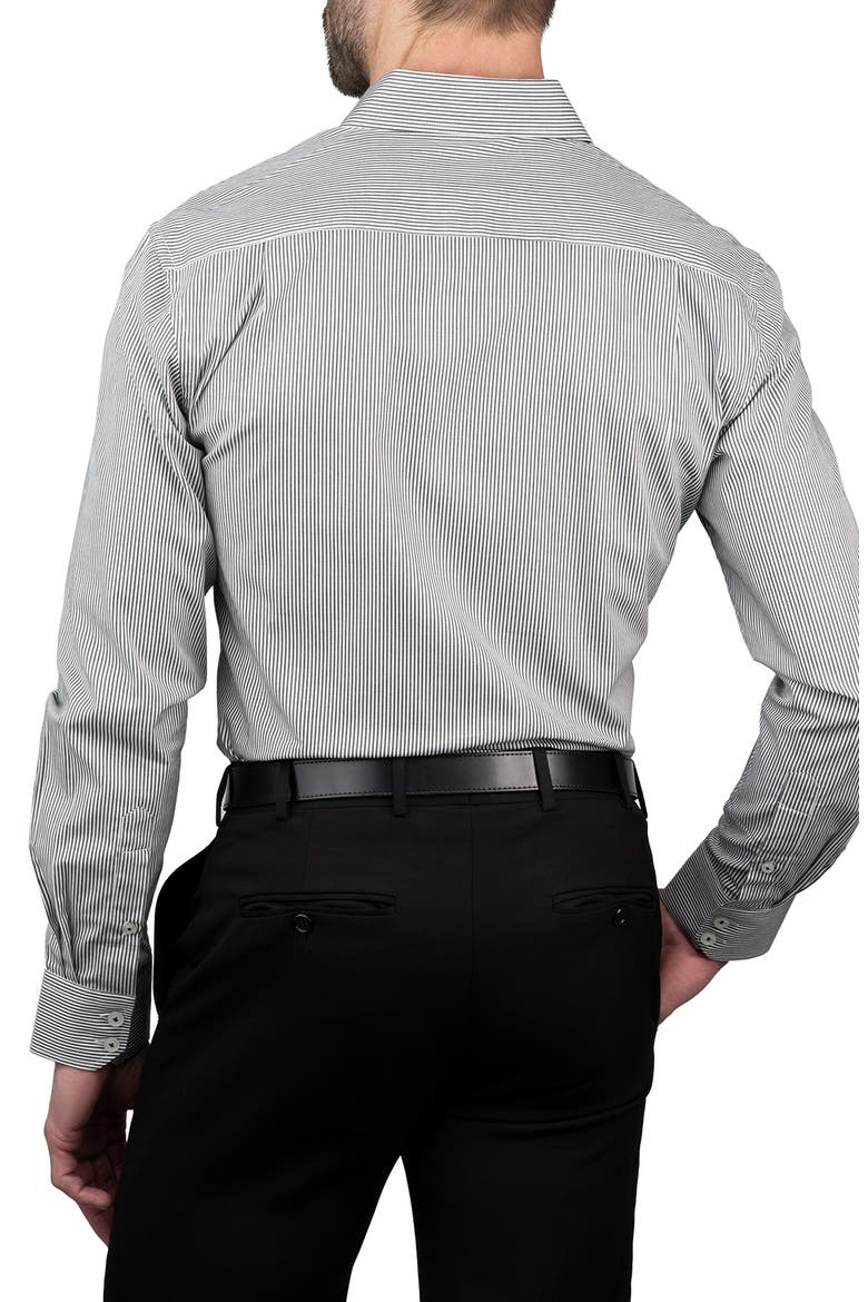 Trim Fit Stripe Cotton Dress Shirt, Alternate, color, BLACK WHITE