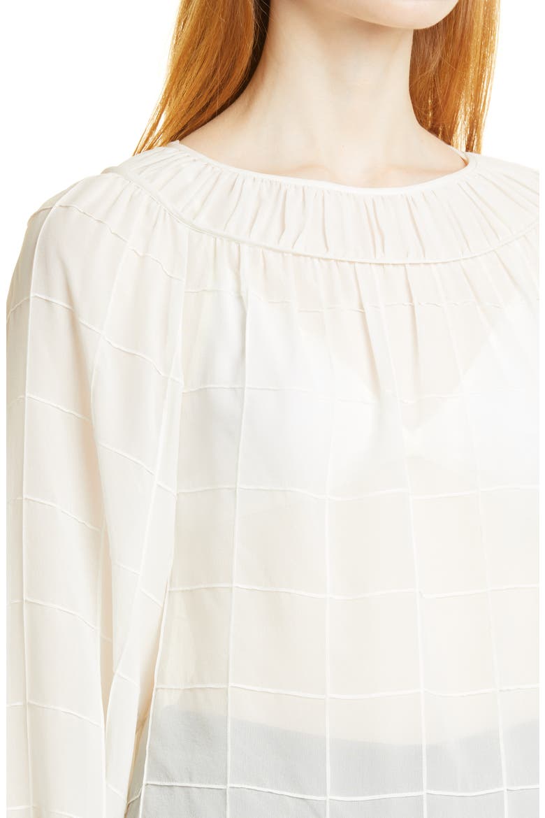 Chiffon Grid Sheer Long Sleeve Silk Top, Alternate, color, SNOW