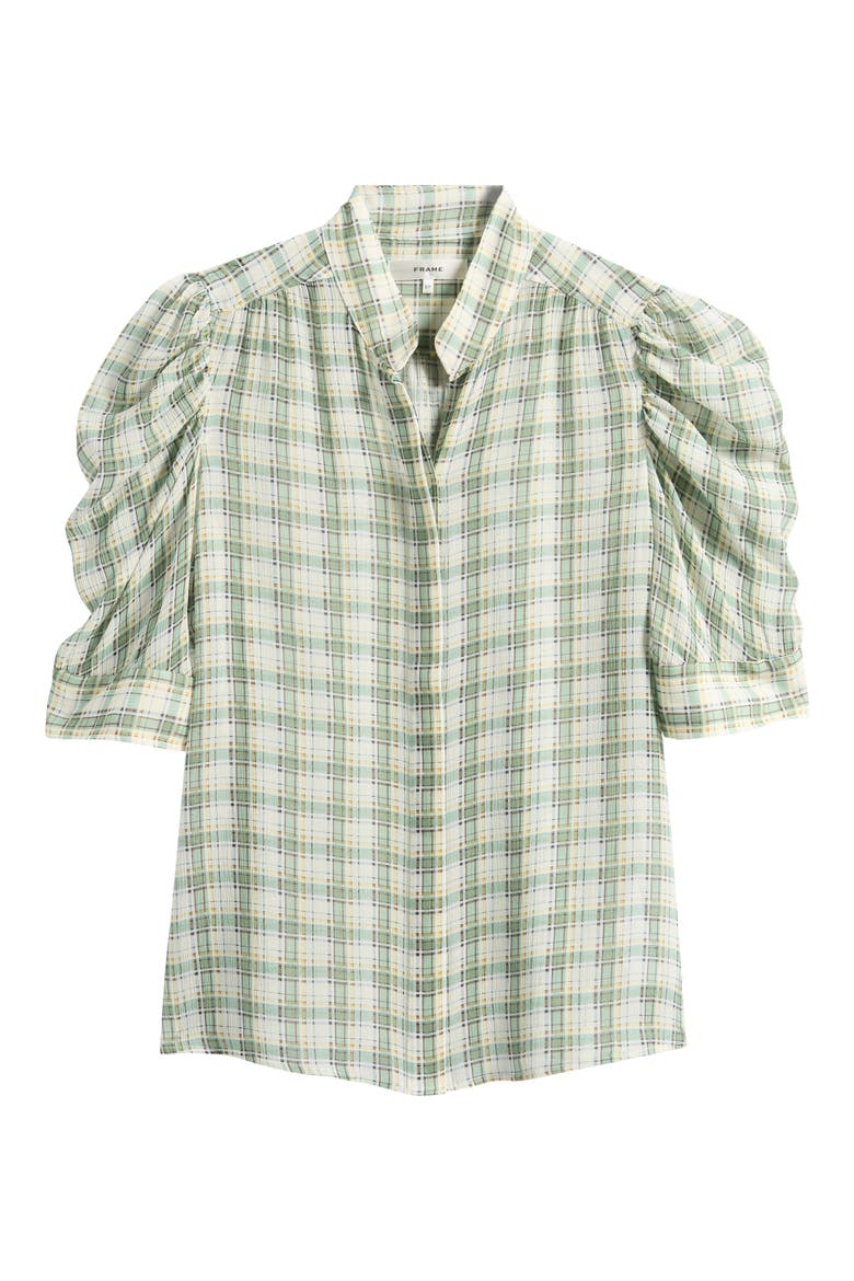 Gillian Check Print Silk Top, Alternate, color, JADE GREEN MULTI