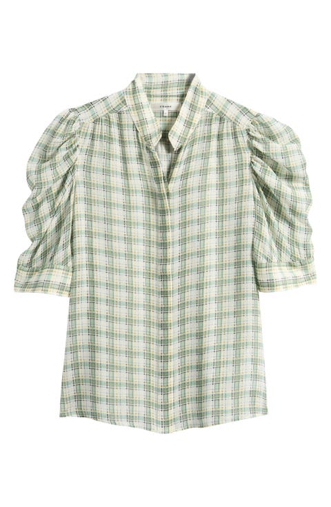 Gillian Check Print Silk Top