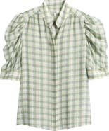 FRAME Gillian Check Print Silk Top